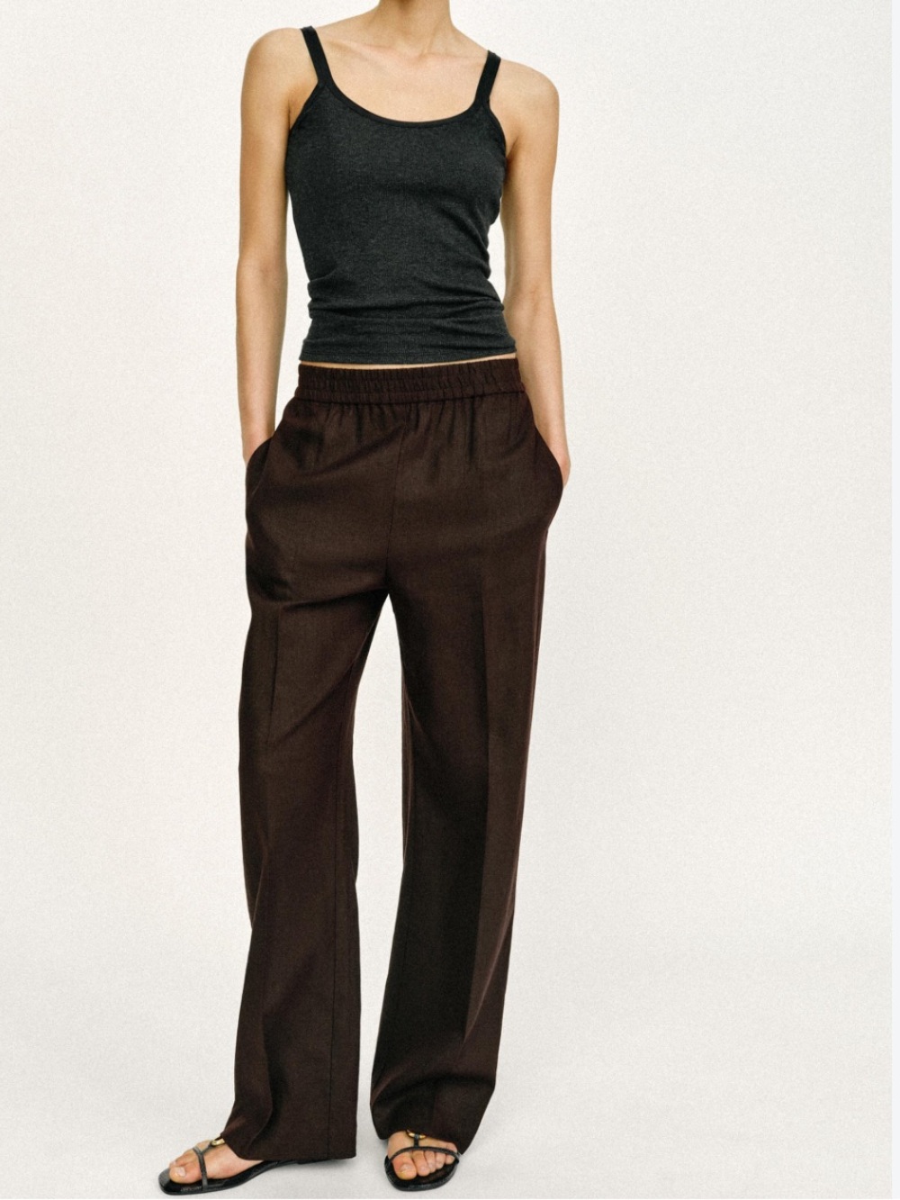 Zara NWT STRAIGHT TROUSERS WITH LINEN BROWN 9929/141 Small